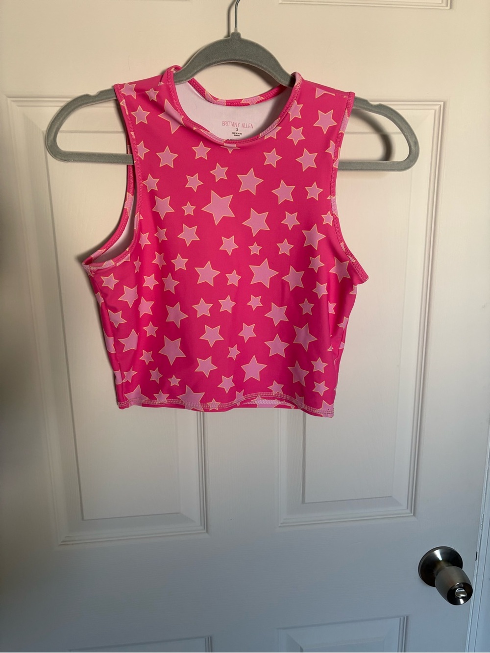Pink Star Print Cropped Tank Top - Size Small
